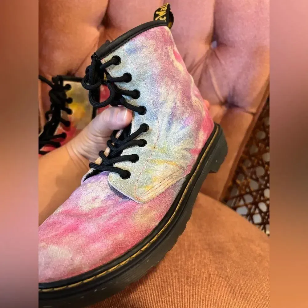 Dr. Martens Kids Tie Dye Lace Up Boots Size 3 | Rainbow Pastel Docs